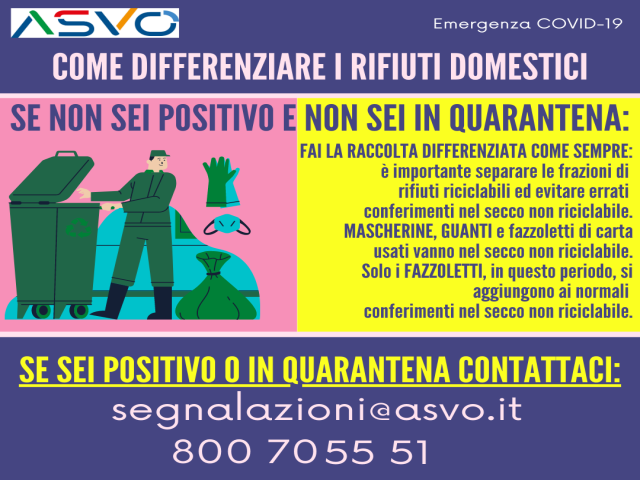 Modalità raccolta rifiuti agli utenti positivi al Covid-19